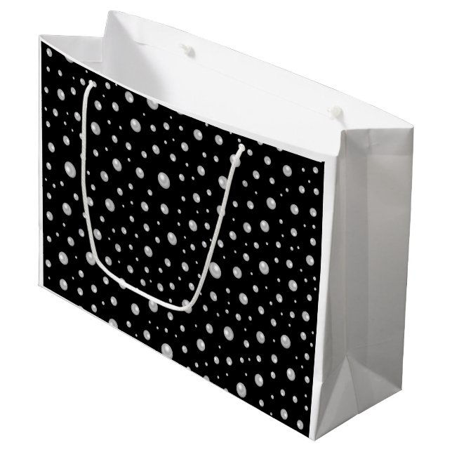 Grand Sac Cadeau Motif de perle sur fond noir (Devant Angle)