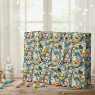 Grand Sac Cadeau Motif de printemps Vintage de Pâques