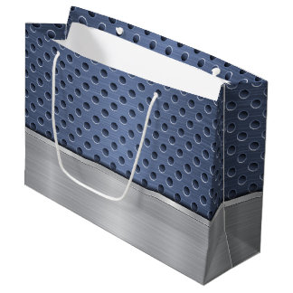 GRAND SAC CADEAU MOTIF DE REGARDE EN MÉTAL BLEU & ARGENT