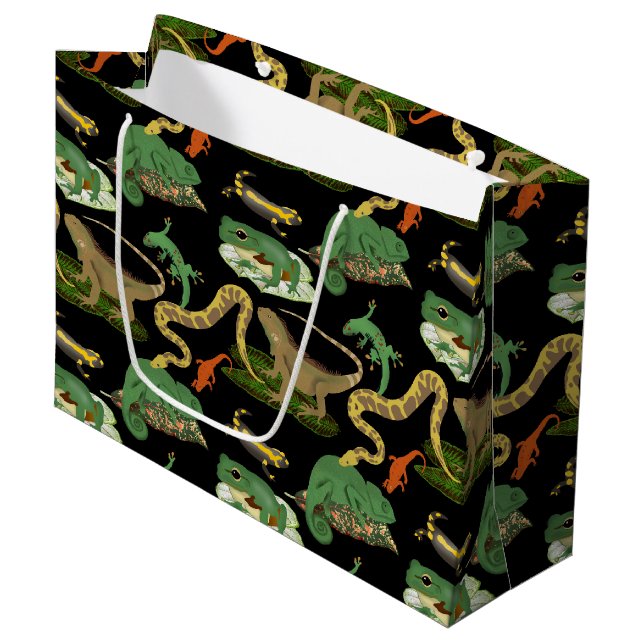 Grand Sac Cadeau Motif de reptiles, lézards et amphibiens (Devant Angle)