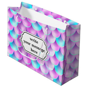 Grand Sac Cadeau motif de sirène holographique bleu violet