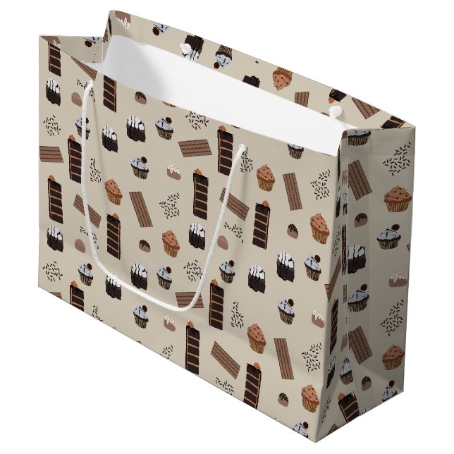 Grand Sac Cadeau Motif de thème chocolat (Devant Angle)