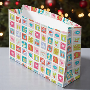 Grand Sac Cadeau Motif de timbres de Noël