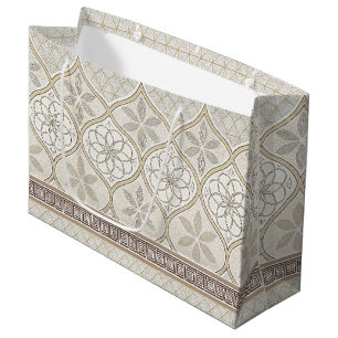 Grand Sac Cadeau Motif de tuiles florales géométriques (2)