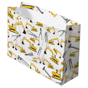 Grand Sac Cadeau Motif des camions et des outils de construction de