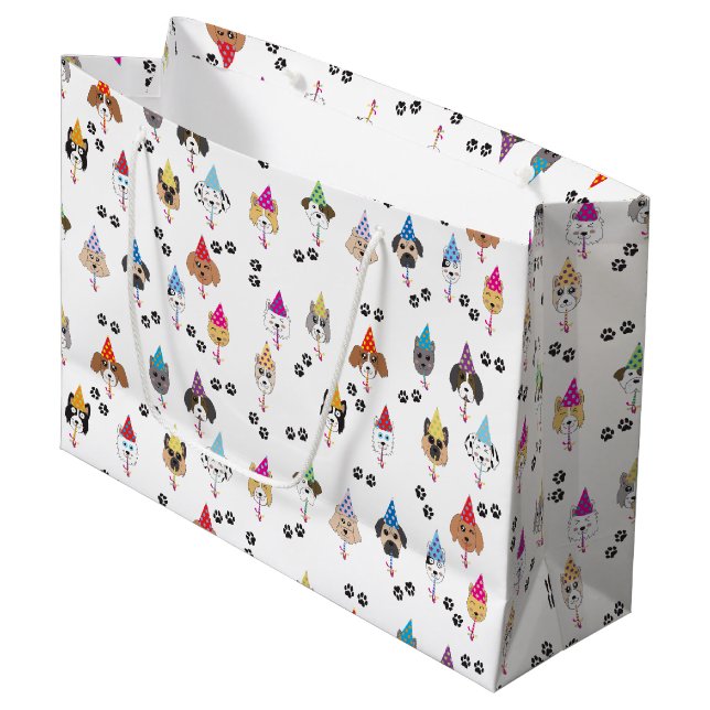 Grand Sac Cadeau Motif des chiens de fête d'anniversaire (Devant Angle)