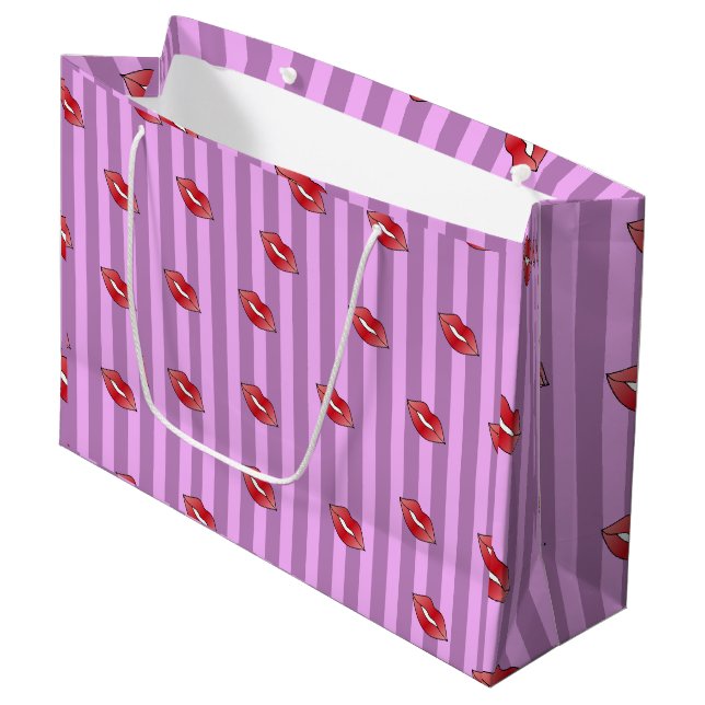 Grand Sac Cadeau Motif des lèvres de baiser (Devant Angle)