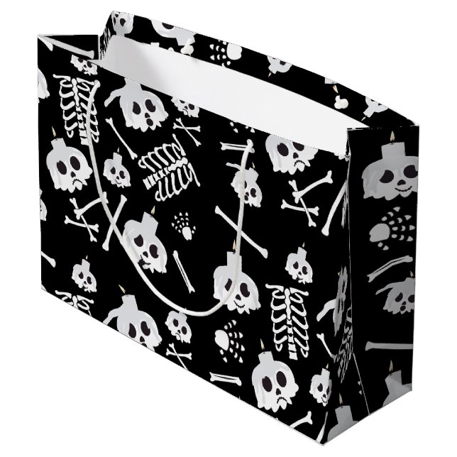 Grand Sac Cadeau Motif des os crâniens de squelette d'Halloween (Dos Angle)