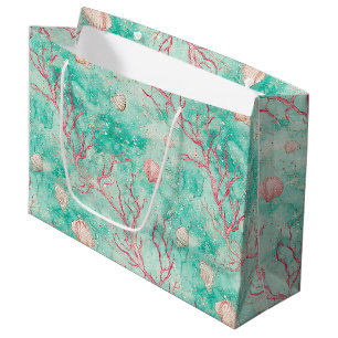 Grand Sac Cadeau Motif d'étoile de mer corail nautique