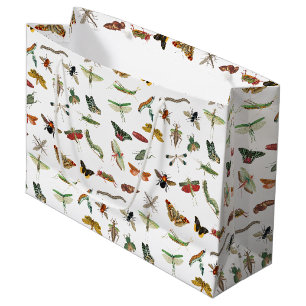 Grand Sac Cadeau Motif d'illustration coloré d'insectes Vintages