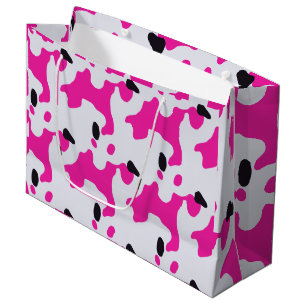 Grand Sac Cadeau Motif d'impression de vache rose et noire