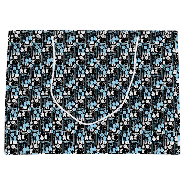 Grand Sac Cadeau Motif d'instruments de musique 01x4.b Noir (Devant)