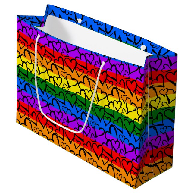 Grand Sac Cadeau Motif du coeur arc-en-ciel (Devant Angle)
