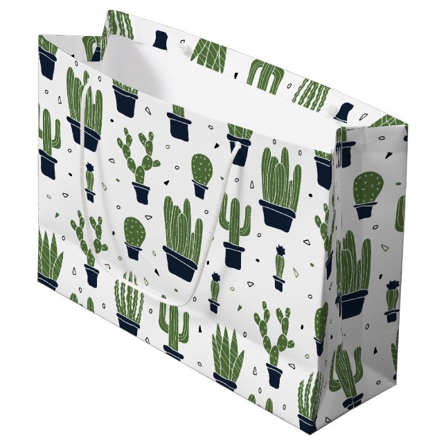 Grand Sac Cadeau Motif du désert de cactus foncé rustique (Devant Angle)