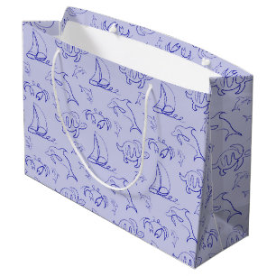 Grand Sac Cadeau Motif d'une ligne d'animal marin et voilier