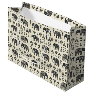 Grand Sac Cadeau Motif éléphant bohème tribal (1)