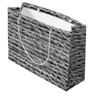 Grand Sac Cadeau Motif en osier métallique argenté