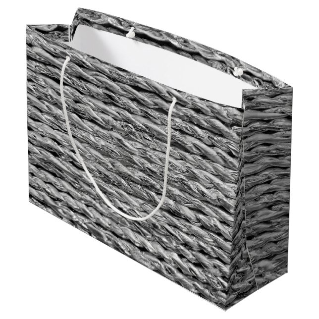 Grand Sac Cadeau Motif en osier métallique argenté (Dos Angle)