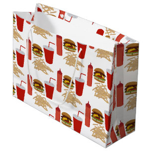 Grand Sac Cadeau Motif Fast Food Burger Fries