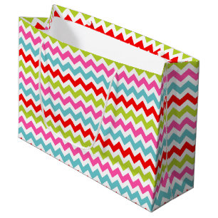 Grand Sac Cadeau Motif festif à chevrons – Rayures rétro de vacance