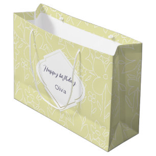 Grand Sac Cadeau Motif Fleur sauvage blanc jaune Monogramme