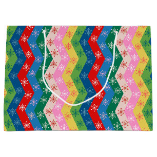 Grand Sac Cadeau Motif flocon de neige Chevron zigzag rétro