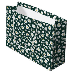 Grand Sac Cadeau motif floral blanc vert