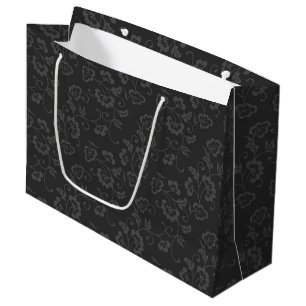 Grand Sac Cadeau Motif floral botanique gris foncé