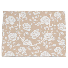 Grand Sac Cadeau Motif floral rose blanc neutre chic