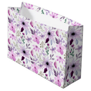 Grand Sac Cadeau Motif floral rose et violet élégant