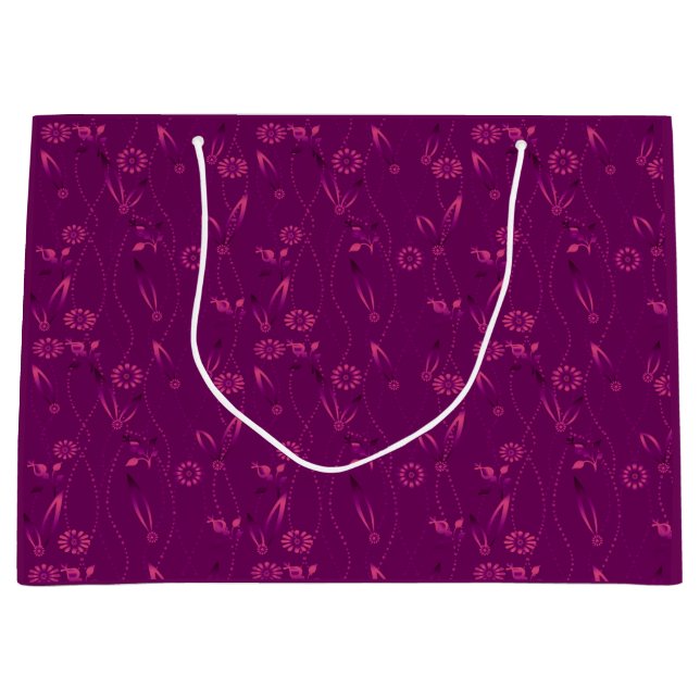 Grand Sac Cadeau Motif floral uni rétro bordeaux (Devant)