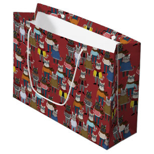 Grand Sac Cadeau Motif frais de chat de hippie