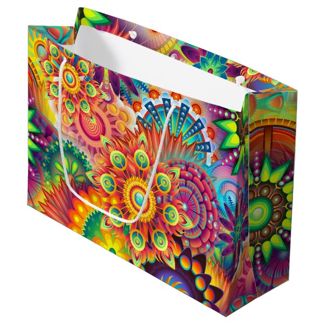 Grand Sac Cadeau Motif funky rétro Abstrait Bohème (Devant Angle)