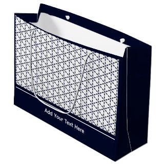 Grand Sac Cadeau Motif géométrique bleu marine sur fond blanc