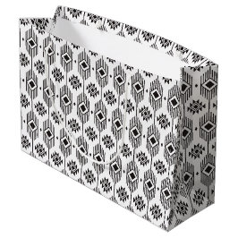 Grand Sac Cadeau Motif géométrique ikat noir et blanc