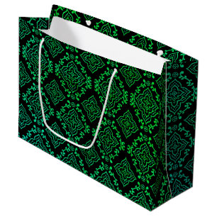 Grand Sac Cadeau Motif géométrique vert / Impression indienne