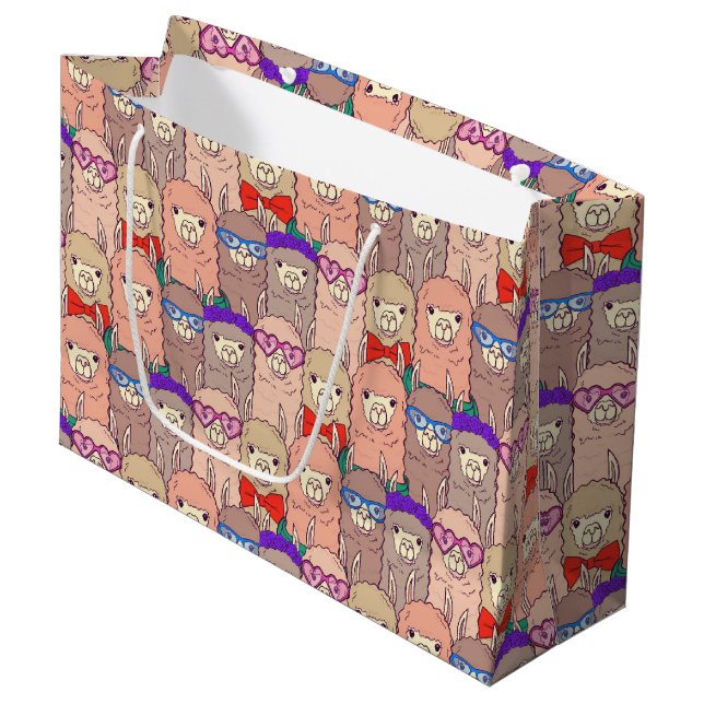 Grand Sac Cadeau Motif habillé à la mode de lama (Devant Angle)