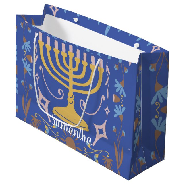 Grand Sac Cadeau Motif Hanoukka personnalisé (Devant Angle)
