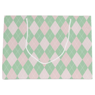 Grand Sac Cadeau Motif Jacquard rose et vert fille