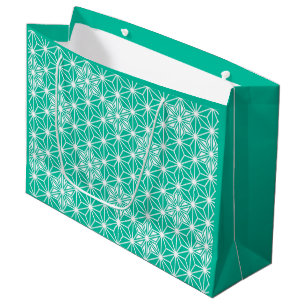 Grand Sac Cadeau Motif japonais Asanoha - bleu paon