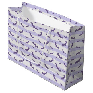 Grand Sac Cadeau Motif Lavender Bat sur Arrière - plan rayé