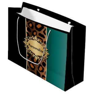 Grand Sac Cadeau Motif Léopard turquoise et noir