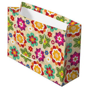 Grand Sac Cadeau Motif mexicain des fleurs d'art populaire