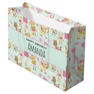 Grand Sac Cadeau Motif mignon avec Animaux et Jouets heureux