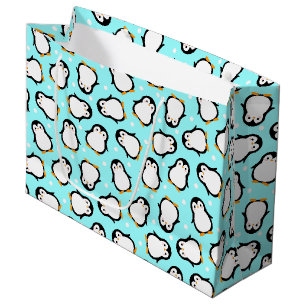 Grand Sac Cadeau Motif mignonne pingouin motif turquoise