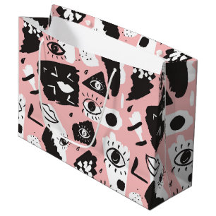Grand Sac Cadeau Motif moderne abstrait d'oeil et de lèvres