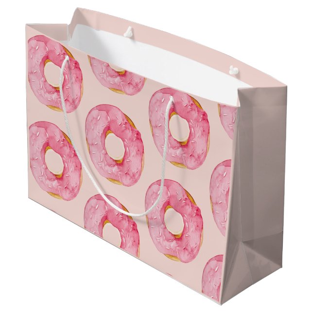 Grand Sac Cadeau Motif Moderne de Donuts à l'Aquarelle Rose Pastel (Dos Angle)