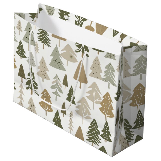 Grand Sac Cadeau Motif moderne des arbres de Noël (Devant Angle)