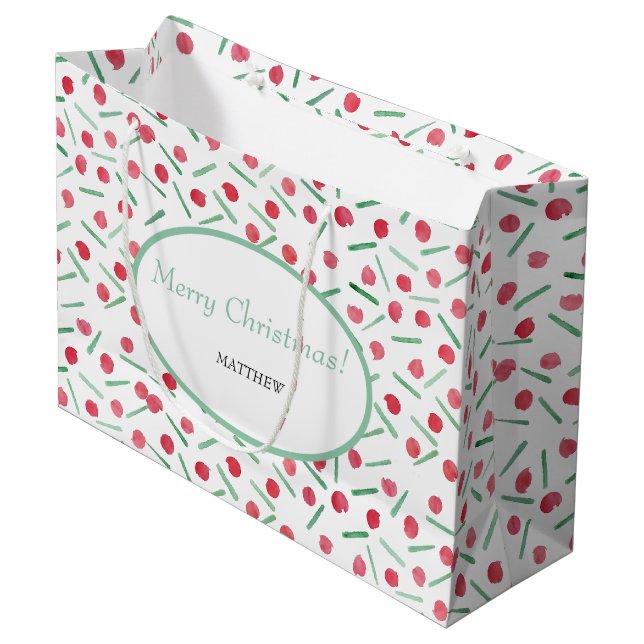 Grand Sac Cadeau Motif moderne rouge et vert Boho (Devant Angle)