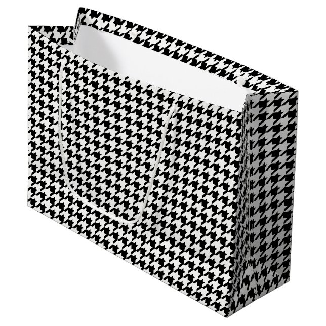 Grand Sac Cadeau Motif noir et blanc de pied-de-poule (Devant Angle)